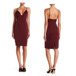 NBD Heatwave Sleeveless Midi Dress Burgundy Wine Maroon Bodycon V Neck Plunge